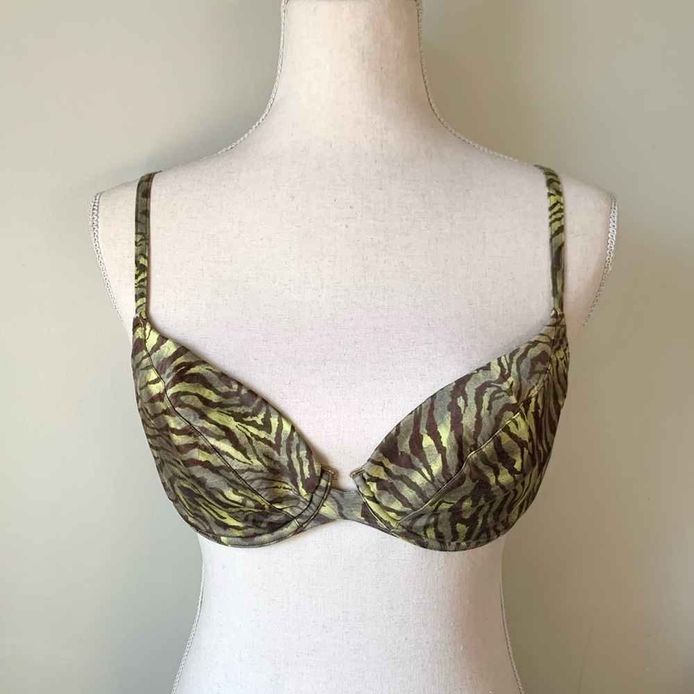 Vintage Y2K Victoria’s Secret Silk Green Zebra Print Bra•34C